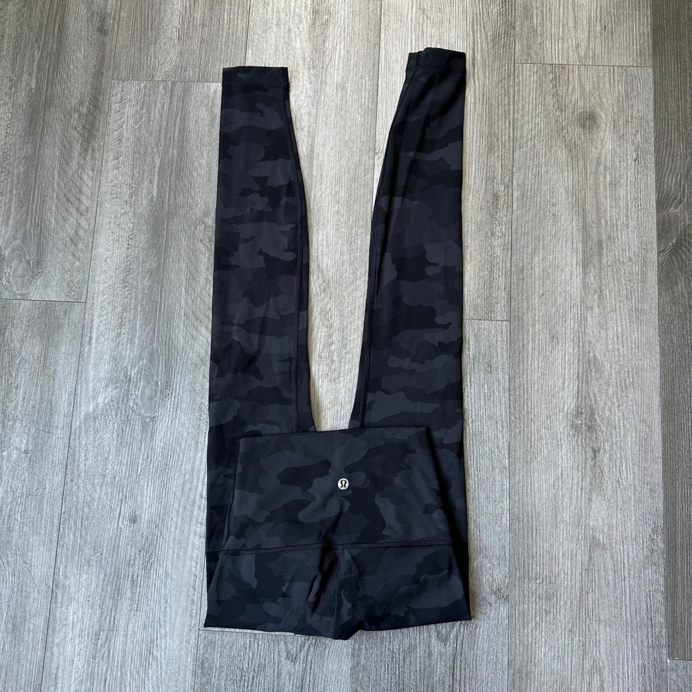 Lululemon Black Camo High Rise Full Length Leggings Pockets Size 2